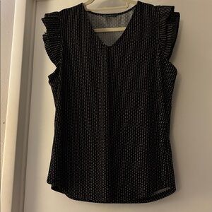 Adrianna Papell Black and Cream Polka Dot Ruffle Sleeve Blouse NWOT. Size L